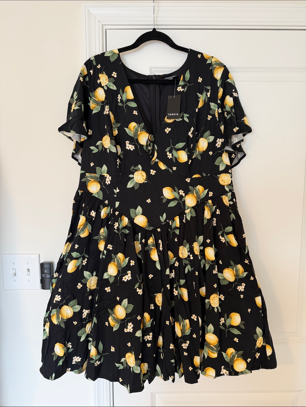 NWT torrid Black Lemon Print Swing Mini Dress with Tulle